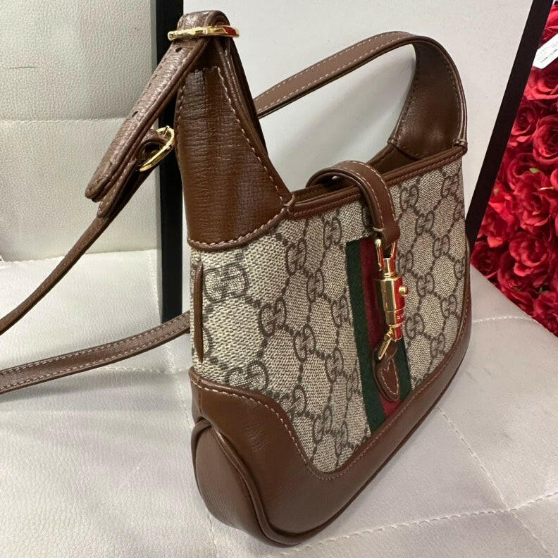 Gucci Beige/Tan GG Supreme Canvas and Leather Mini 1961 Jackie Shoulder Bag - ShopShops