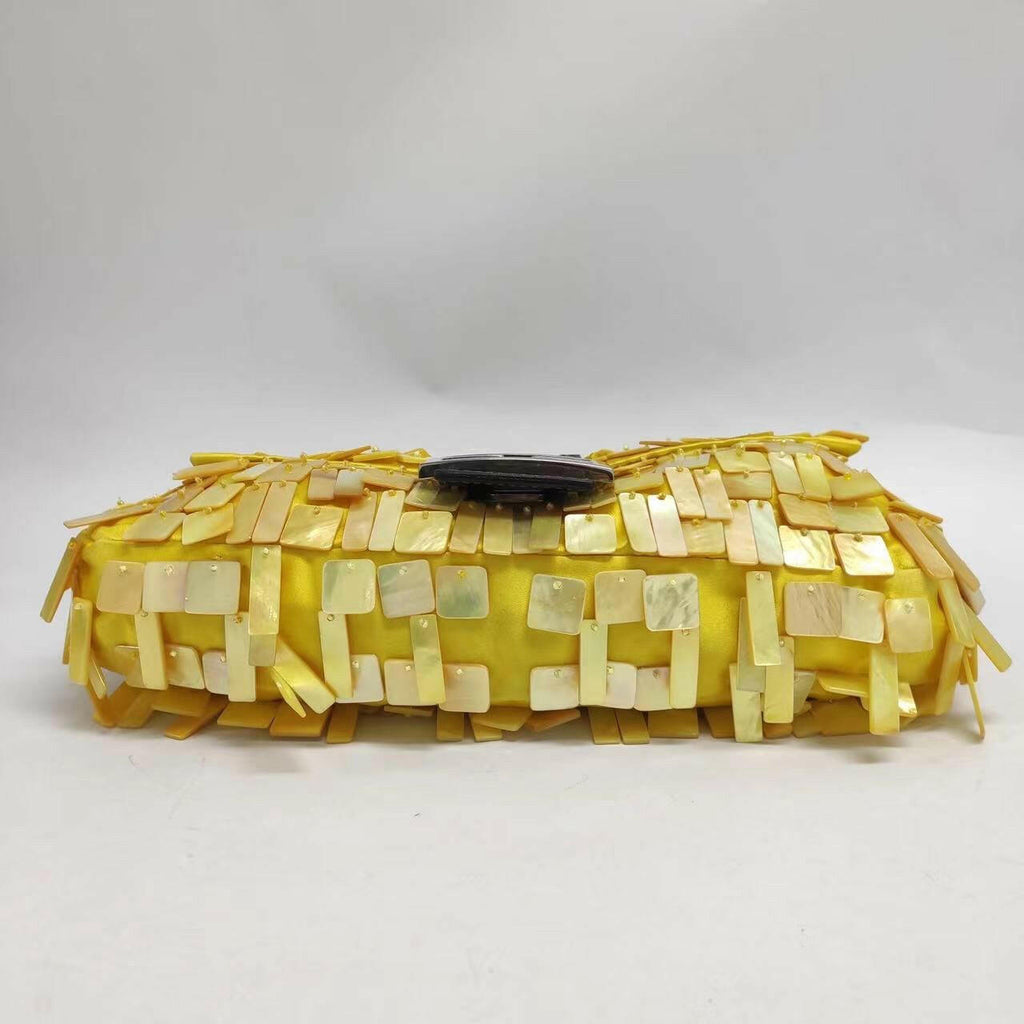 Fendi Baguette Yellow Silk With Mother Of Pearl Sequins Extremely Rare - ShopShops