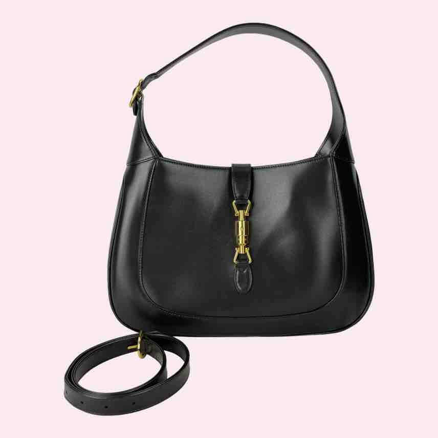 GUCCI Jackie Leather Shoulder Bag with Crossbody Strap, Black Leather - ShopShops