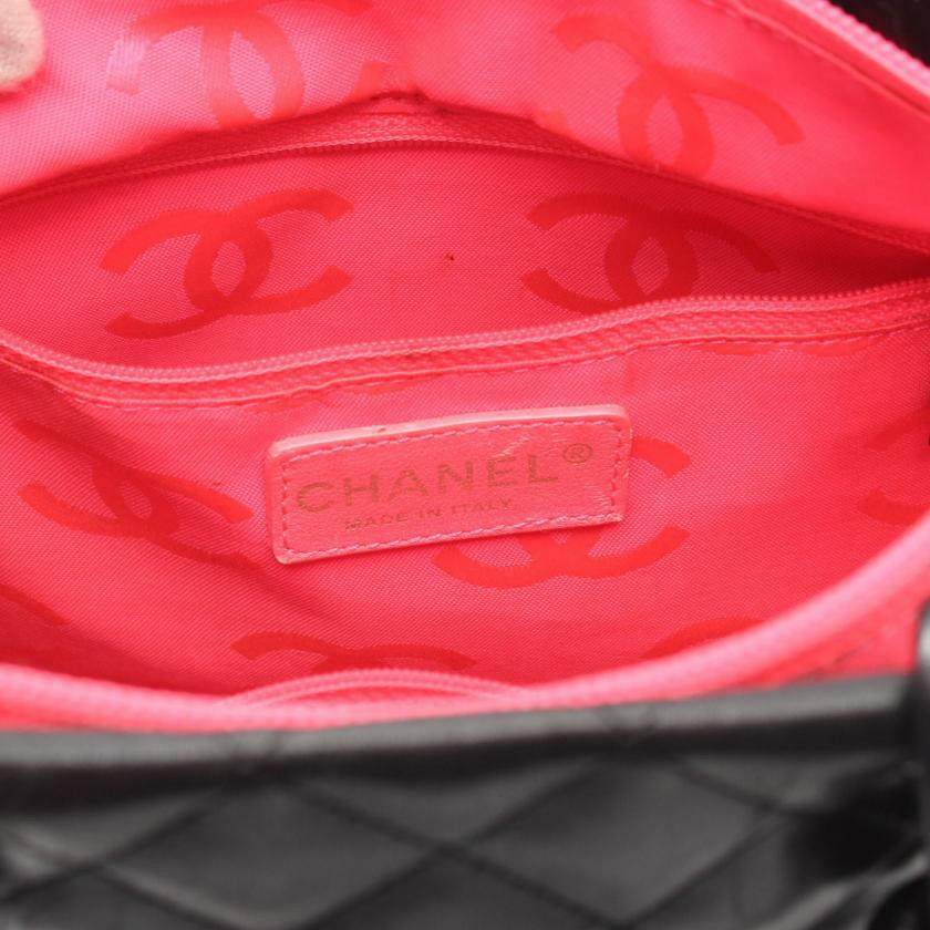 Chanel Cambon Line Medium Handbag Tote Bag Leather Black White Silver Hardware - ShopShops