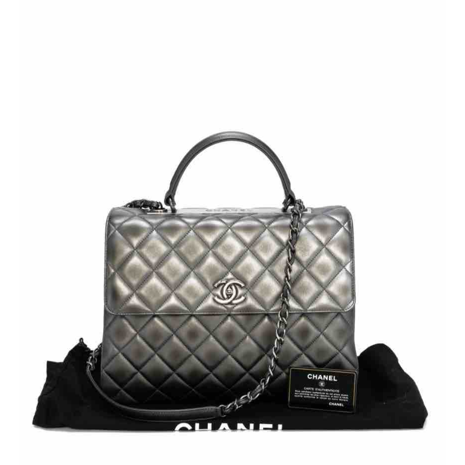 CHANEL Trendy CC Bag, Metallic Gray Leather - ShopShops