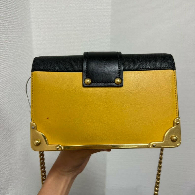 Prada Cahier Crossbody Bag,Yellow & Black,Leather - ShopShops