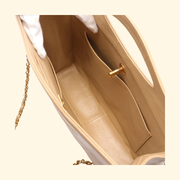 Chanel Matelasse Handbag Lambskin Beige Gold Hardware 2Way - ShopShops