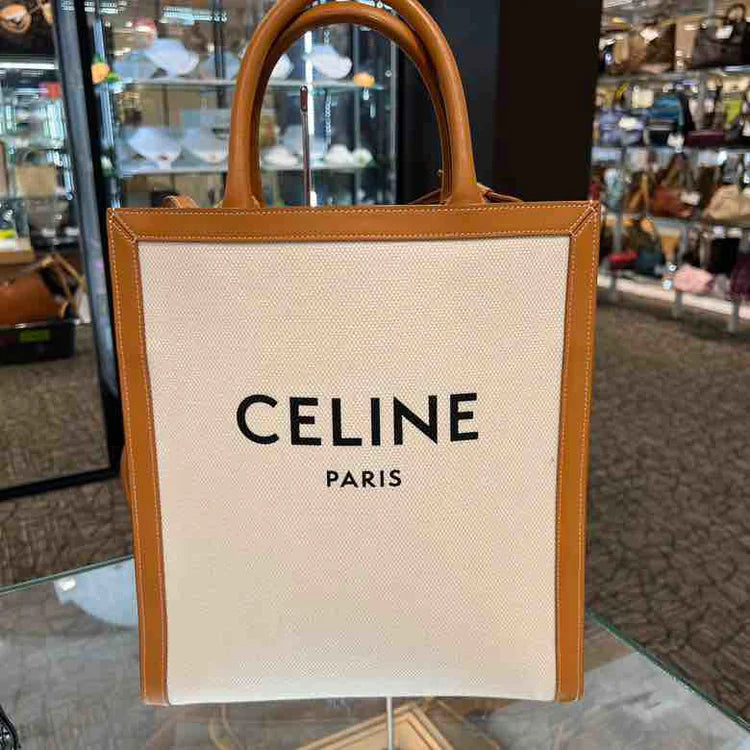 CELINE Vertical Cabas Tote, Canvas with Leather, Small - ShopShops