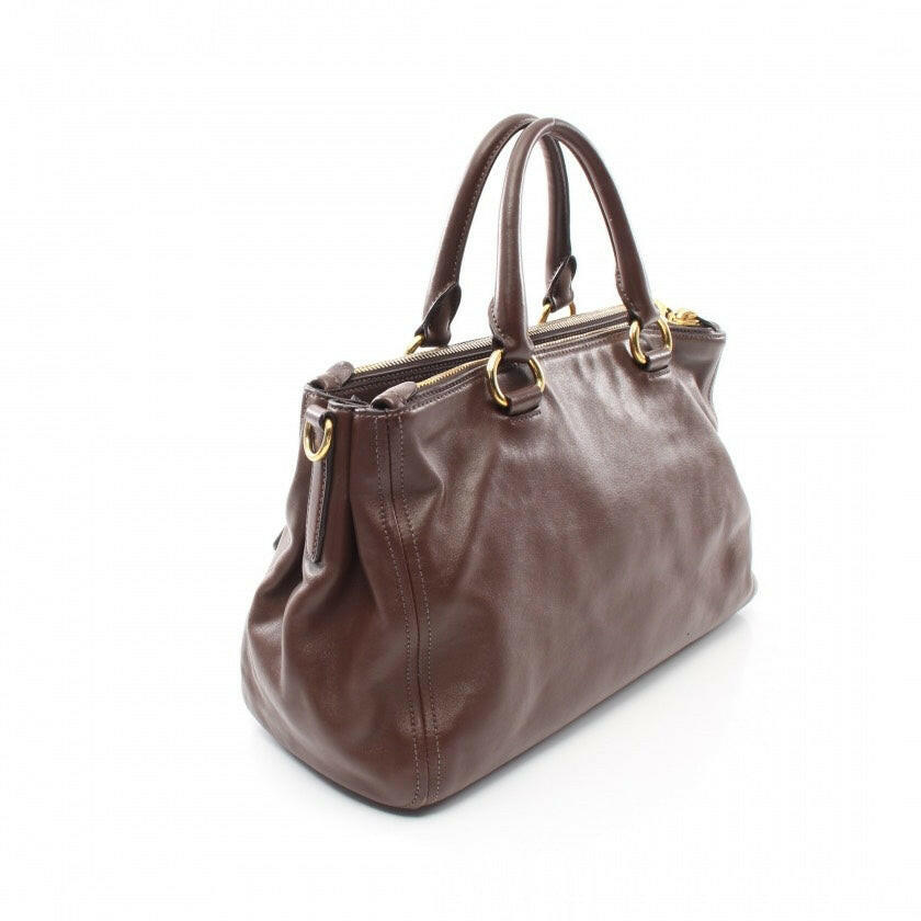Prada Soft Calf Double Zip Tote Bag,Brown,Leather - ShopShops