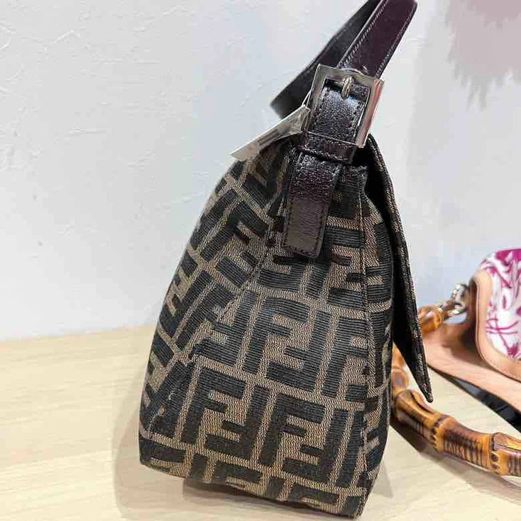 FENDI Zucca Print Mamma Baguette Shoulder Bag, Brown Canvas & Leather - ShopShops