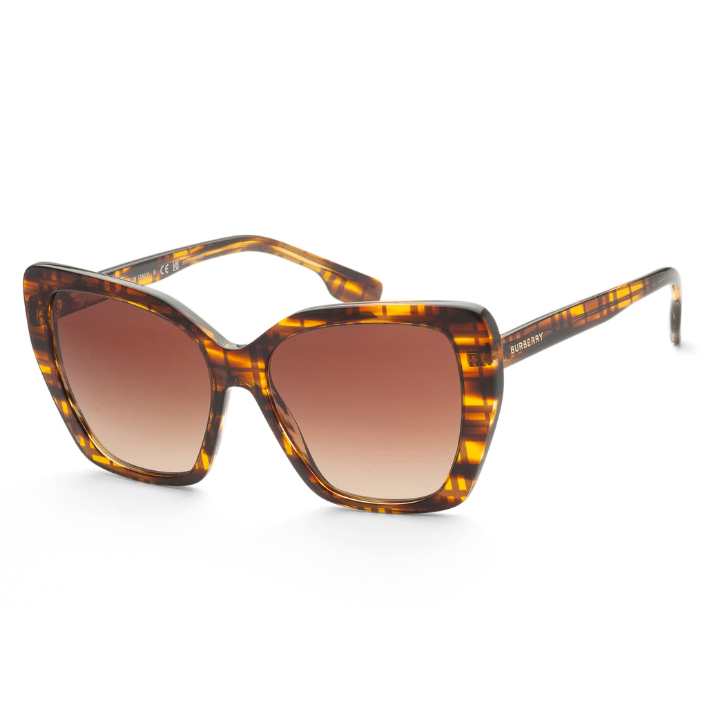 Burberry Women's BE4366-398113-55 Tasmin 55mm Checker Striped Brown Sunglasses - ShopShops