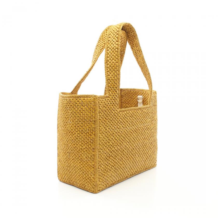 Loewe Font Tote Medium Basket Bag Handbag Raffia Yellow Brown White 2way 884875 - ShopShops