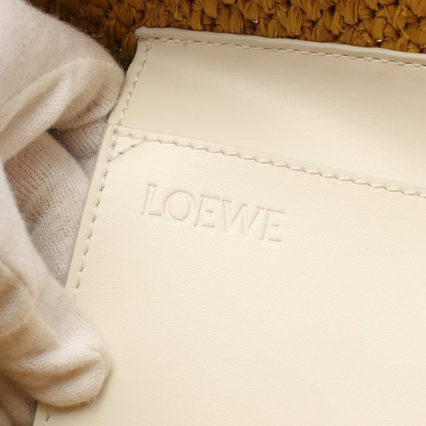 Loewe Font Tote Medium Basket Bag Handbag Raffia Yellow Brown White 2way 884875 - ShopShops