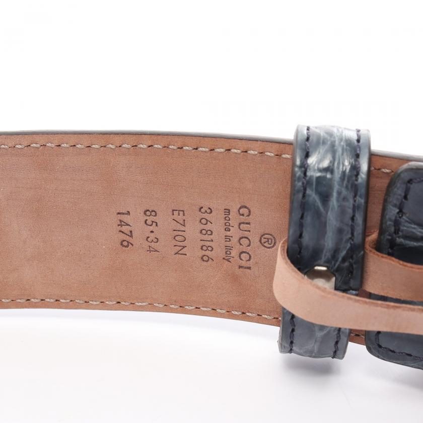 Pre-Loved Gucci Interlocking G Belt Leather Navy Croc Embossed 885063 - ShopShops