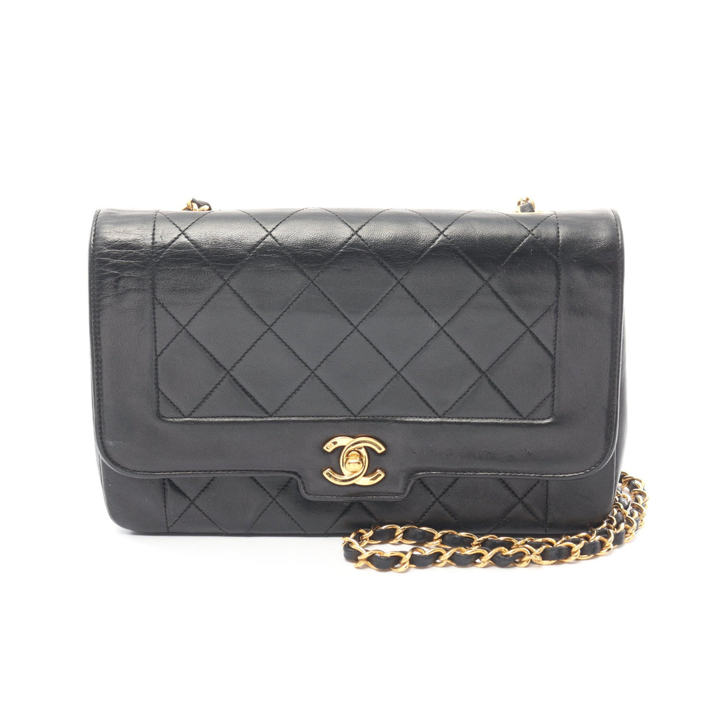 Pre-Loved Chanel Diana Flap Chain Shoulder Bag Lambskin Black Gold Hardware Vintage 875930 - ShopShops