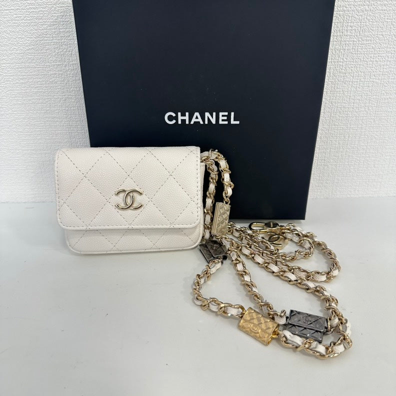 Unused Chanel Caviar Leather Chain Belt Bag 70-90cm/27.5-35.5” 7082 - ShopShops