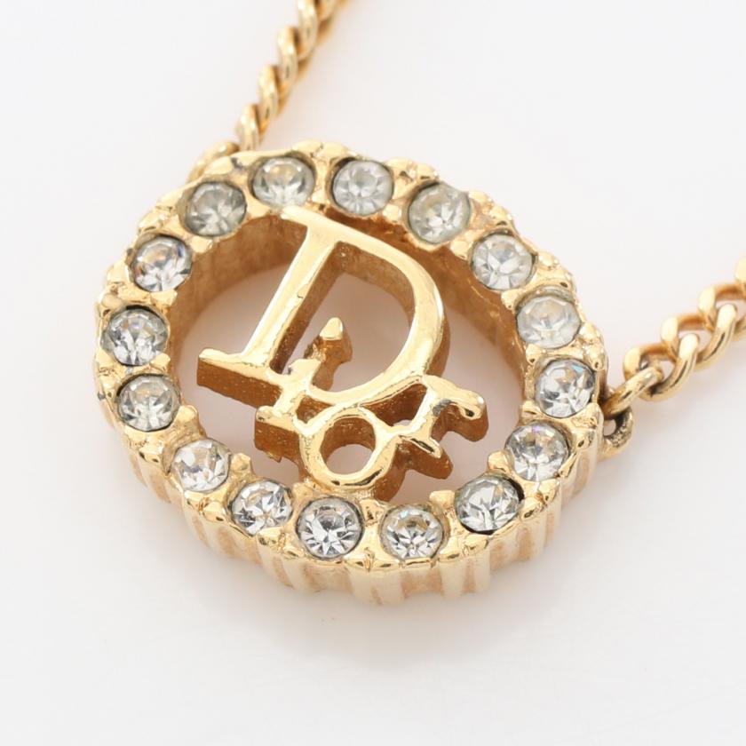Pre-loved Christian Dior Logo Necklace GP Rhinestone Gold Clear 888334 - ShopShops