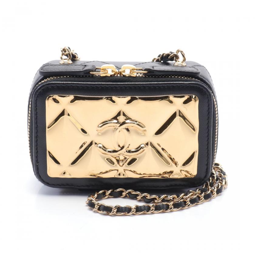 Pre-Loved Chanel Matelasse Coco Mark Chain Shoulder Bag Lambskin Black Gold Gold Hardware 887287 - Condition Ab - ShopShops