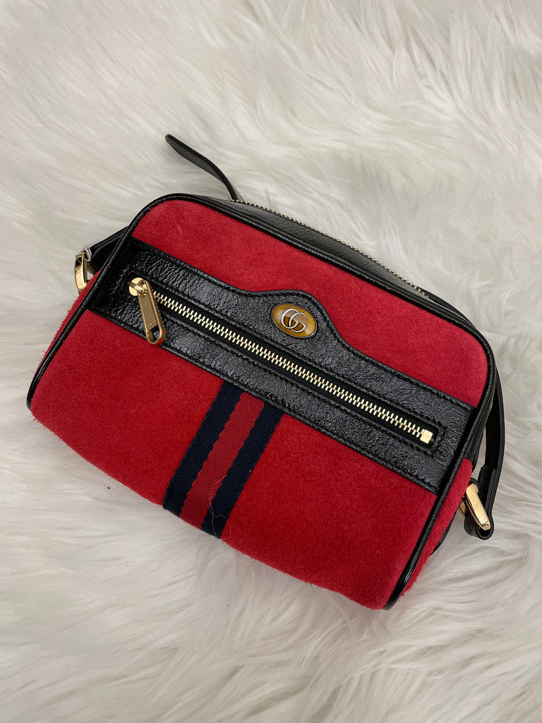 B9-46_Gucci - Suede And Patent Leather Crossbody Bag - Red - ShopShops