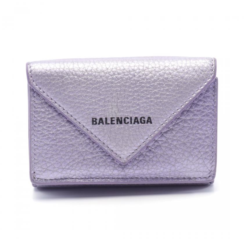 Balenciaga Paper Mini Wallet Compact Wallet Trifold Wallet Leather Light Purple 873671 - ShopShops