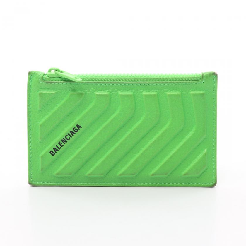 Balenciaga Car Zip Coin Purse Card Case Leather Yellow-Green - ShopShops