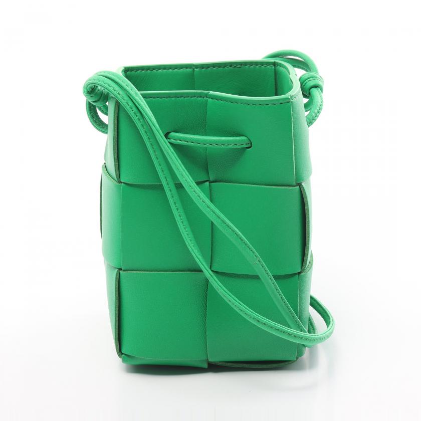 Bottega Veneta Cassette Mini Bucket Bag Shoulder Bag Leather Green 876578 - ShopShops