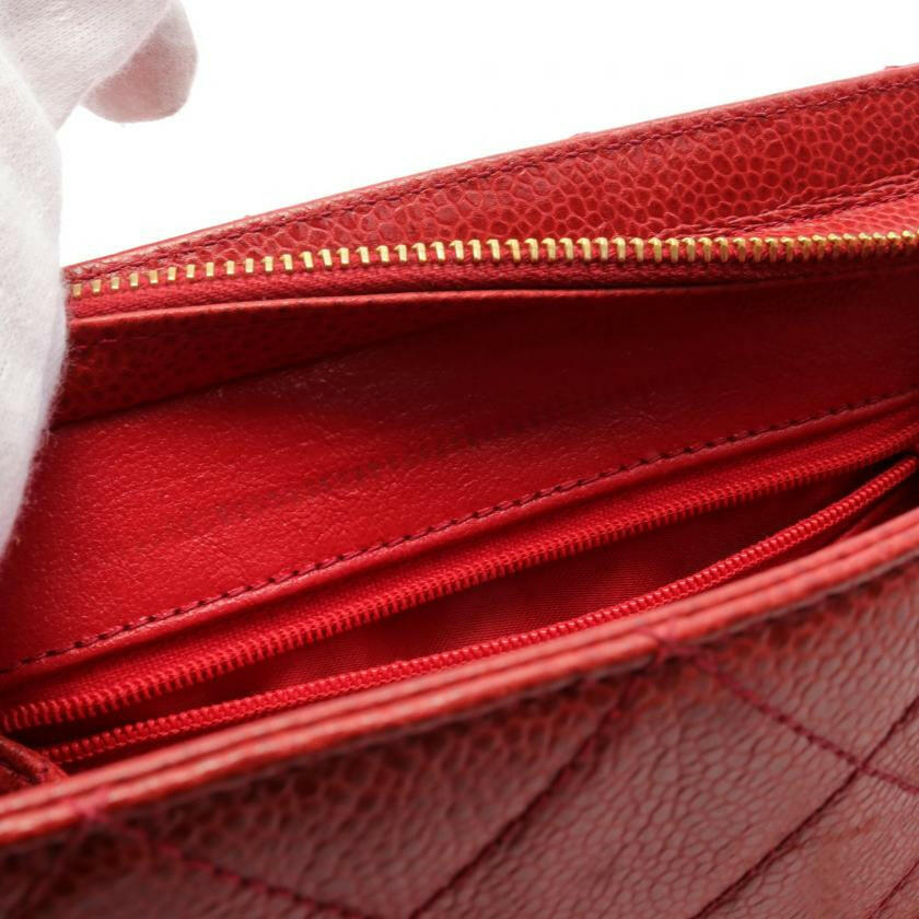 Chanel Matelasse W Chain Shoulder Bag Caviar Skin Red Gold Hardware 879731 - ShopShops