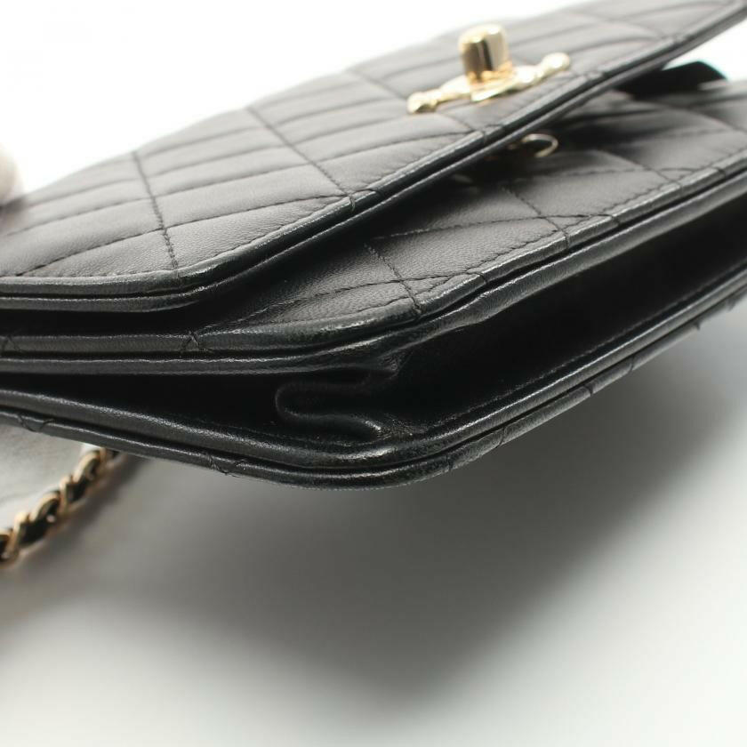 Chanel Matelasse Chain Wallet Lambskin Black Gold Hardware 881980 - ShopShops