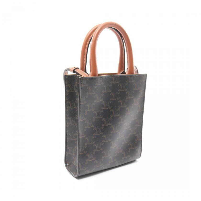 Celine Mini Vertical Hippopotamus Triomphe Handbag PVC Leather Black Brown 2way 880425 - ShopShops