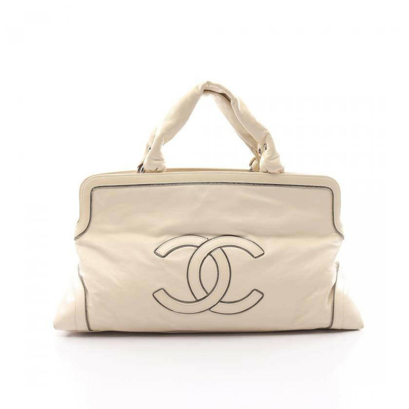 Chanel Big Coco Mark Handbag Leather Off White Silver Hardware 881657 - ShopShops
