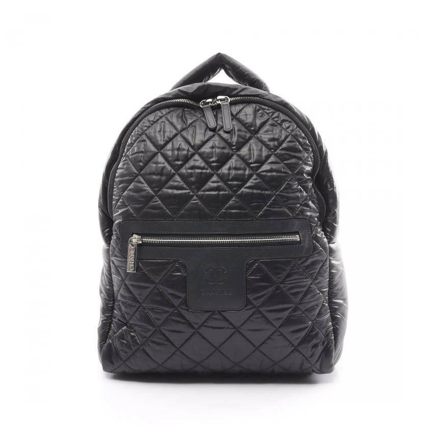 Chanel Coco Coon Backpack Rucksack Nylon Leather Black Silver Hardware 881543 - ShopShops