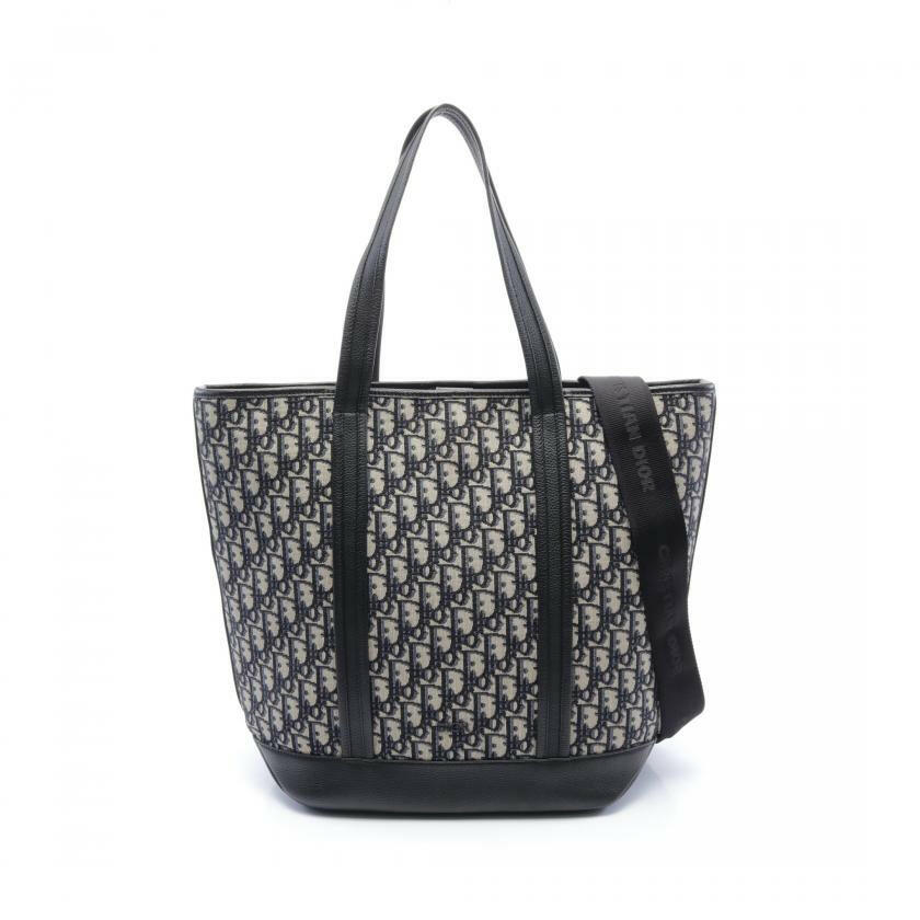 Dior Oblique Voyage Shoulder Bag Tote Bag Canvas Leather Navy Gray 2way 881783 - ShopShops