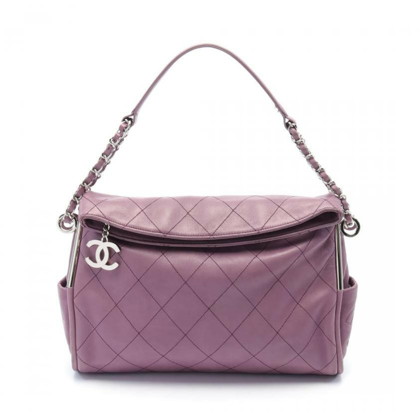 Chanel Chain Shoulder Bag Lambskin Purple Silver Hardware 881792 - ShopShops