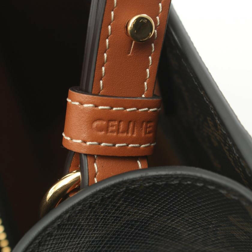 Celine Small Vertical Hippopotamus Triomphe Handbag Tote Bag PVC Leather Black Brown 2way 881256 - ShopShops